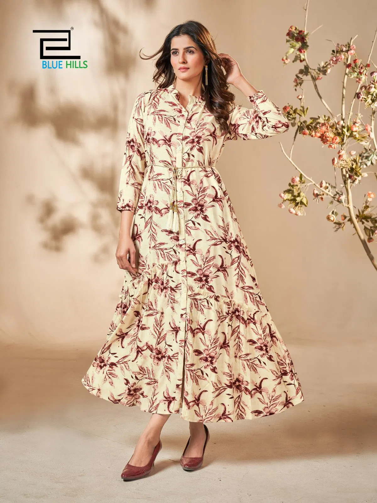 Sajni By Blue Hills Rayon Printed Party Wear Long Kurtis Wholesale Market In Surat